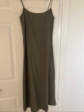 Calvin Klein Olive Slip Midi Dress with Thin Straps